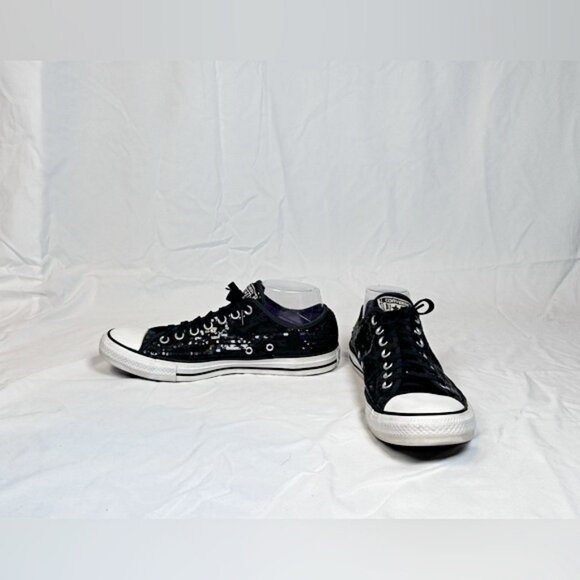 Converse All-Star Chuck Taylor Black Sequin Low Top Sneakers~M-9/W-11~ - Picture 2 of 7